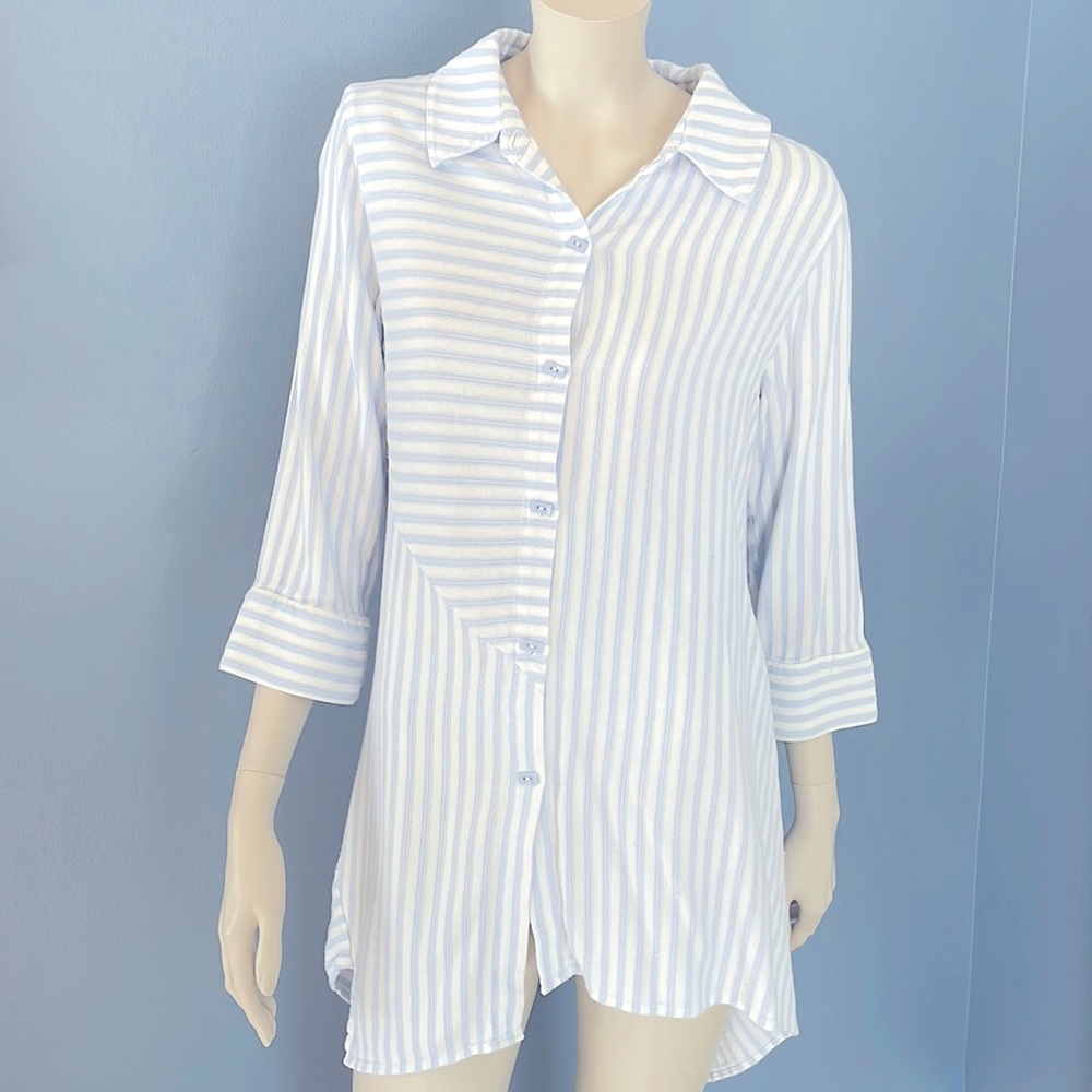 Soft Surroundings Blue & White Stripe Tunic Top Size Medium